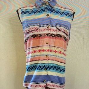 Multicolor Sleeveless Button-Up Women Top